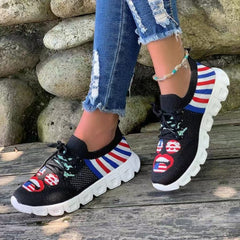 Women's Colorblock Woven Sneakers Lace Up Low Round Toe Lightweight Shoes