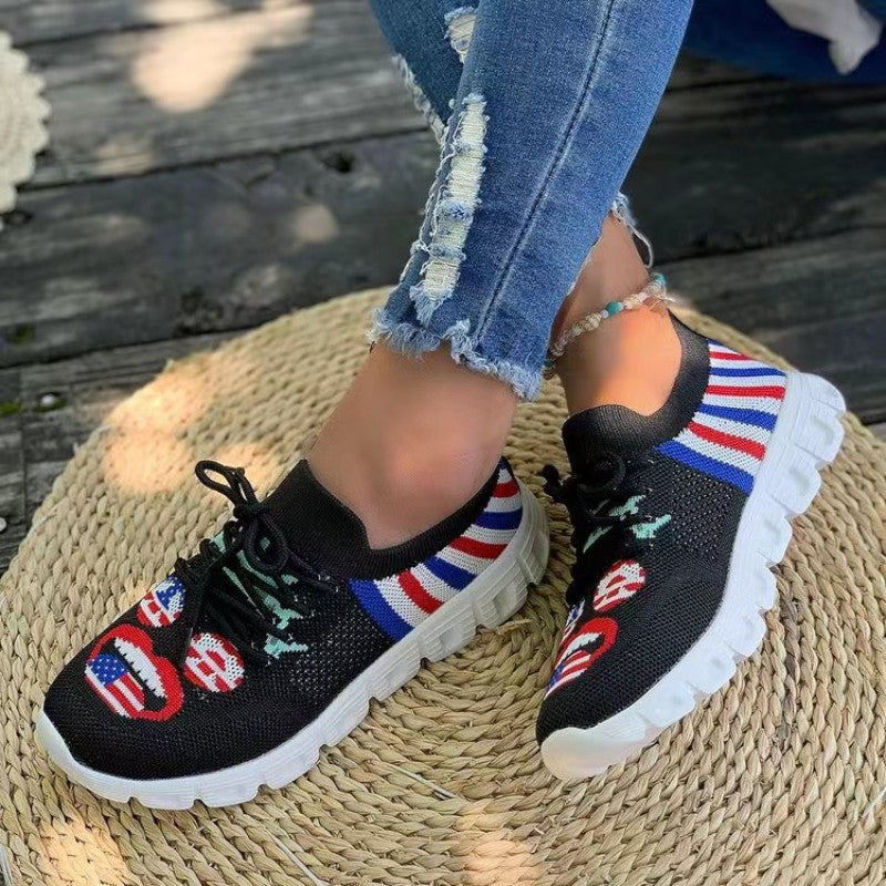Women's Colorblock Woven Sneakers Lace Up Low Round Toe Lightweight Shoes