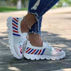 Women's Colorblock Woven Sneakers Lace Up Low Round Toe Lightweight Shoes