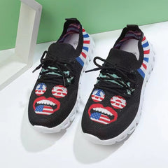 Women's Colorblock Woven Sneakers Lace Up Low Round Toe Lightweight Shoes