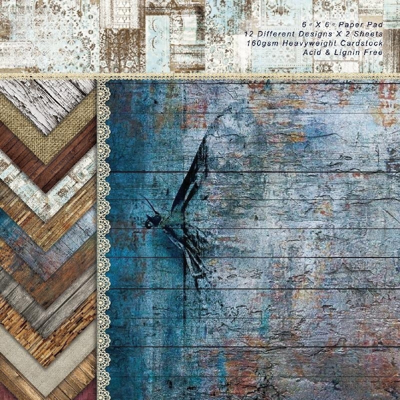 24pcs Vintage Wood Grain Pattern Scrapbook Paper Pad For DIY Crafts