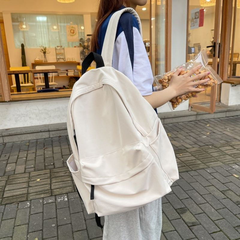 Large Capacity Preppy Backpack Dacron Lightweight School Campus Daypack