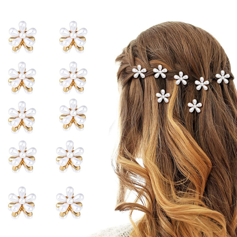 10pcs Mini Hair Claw Faux Pearl Flower Hair Claw Clip Hair Accessories
