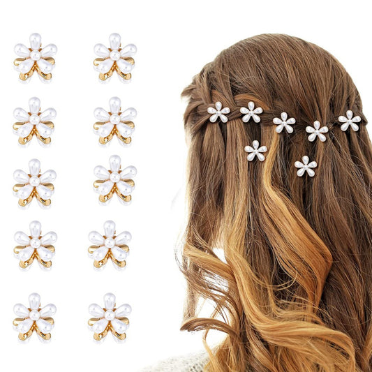 10pcs Mini Hair Claw Faux Pearl Flower Hair Claw Clip Hair Accessories
