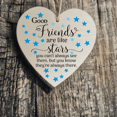 Good Friends Are Like Stars Wooden Heart Sign Christmas Gift