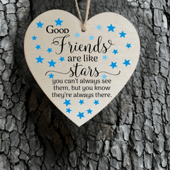 Good Friends Are Like Stars Wooden Heart Sign Christmas Gift