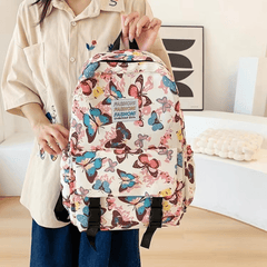 Butterfly Print Large Capacity Backpack Canvas Lightweight School Travel Bag