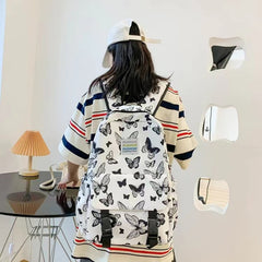 Butterfly Print Large Capacity Backpack Canvas Lightweight School Travel Bag