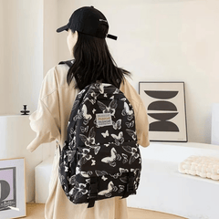 Butterfly Print Large Capacity Backpack Canvas Lightweight School Travel Bag