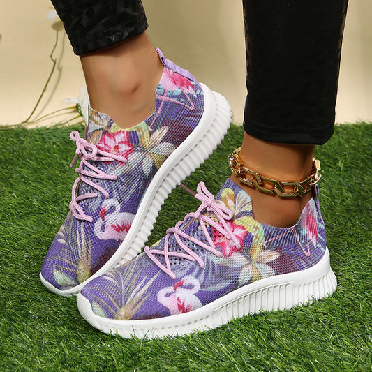 Women's Knit Platform Sneakers Flamingo Low Top Trainers