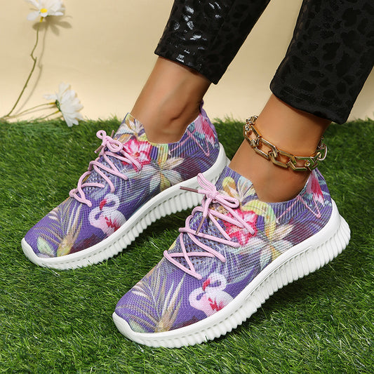 Women's Knit Platform Sneakers Flamingo Low Top Trainers
