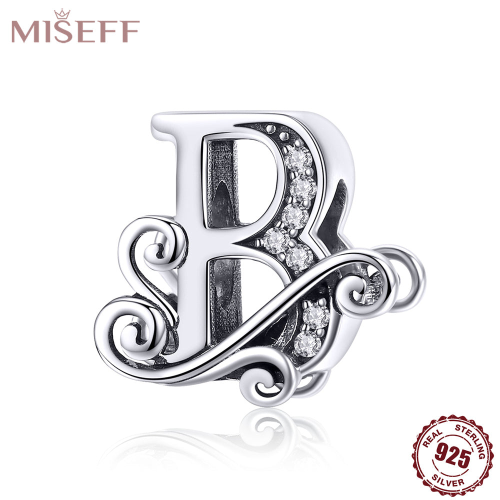 925 Silver Alphabet Beads Charms for Bracelets Necklace DIY Jewelry Gift