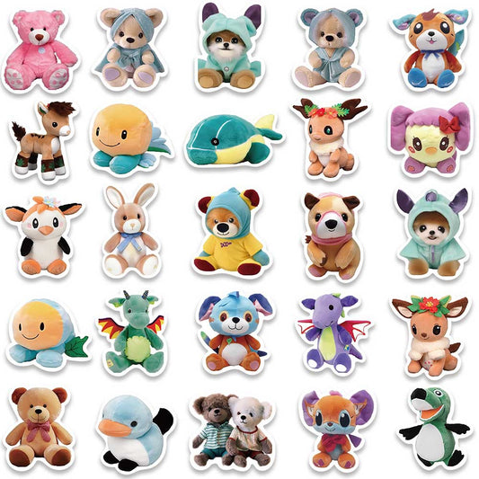 50pcs Cartoon Plush Toy Stickers Vinyl Waterproof Stickers