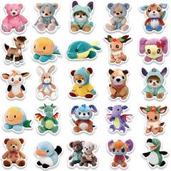 50pcs Cartoon Plush Toy Stickers Vinyl Waterproof Stickers