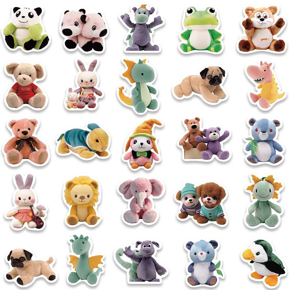 50pcs Cartoon Plush Toy Stickers Vinyl Waterproof Stickers