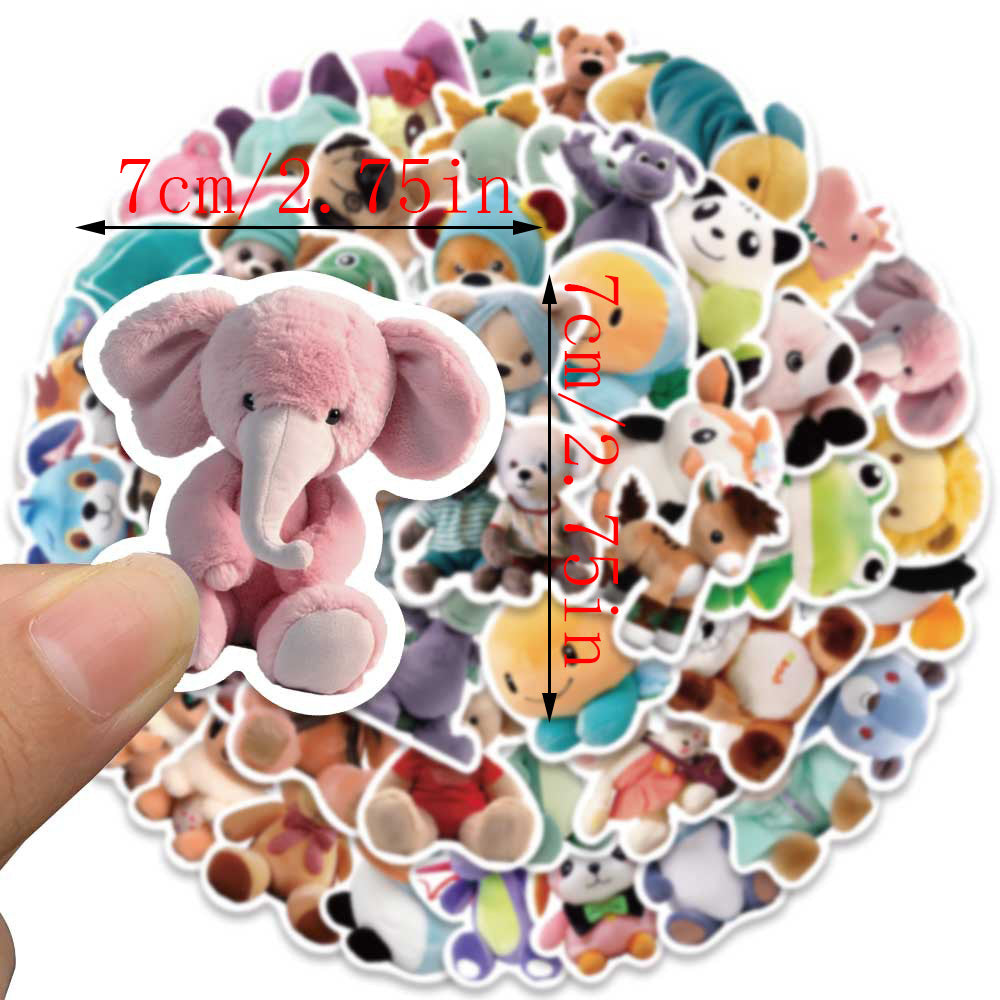 50pcs Cartoon Plush Toy Stickers Vinyl Waterproof Stickers