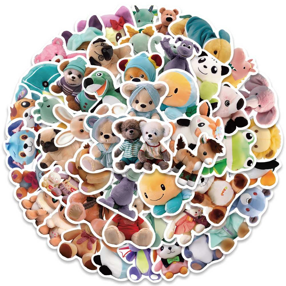 50pcs Cartoon Plush Toy Stickers Vinyl Waterproof Stickers