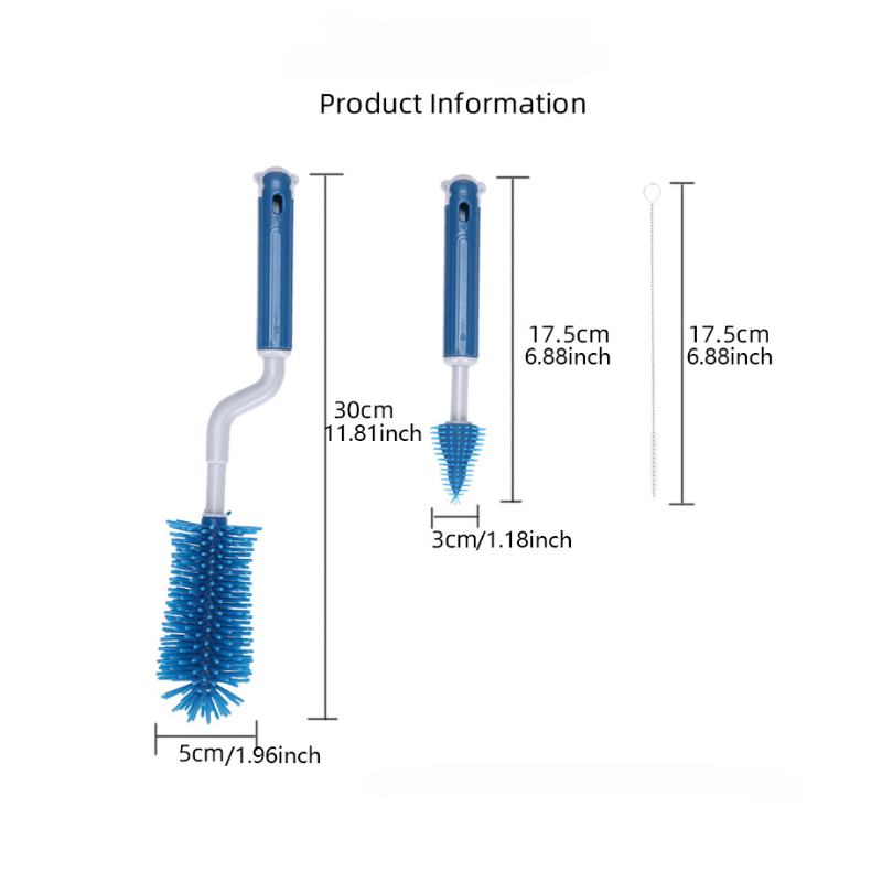 3pcs Baby Bottle Brush Set Silicone Brush For Bottle Pacifier Cleaning