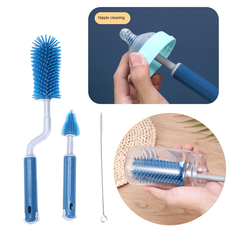 3pcs Baby Bottle Brush Set Silicone Brush For Bottle Pacifier Cleaning