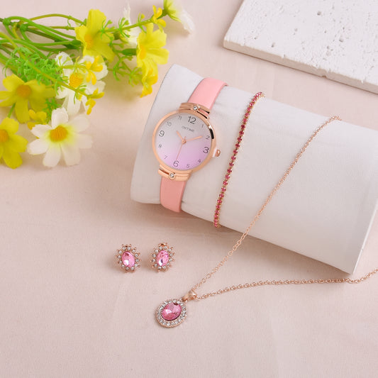 Student Quartz Watch and 4pcs Jewelry Set