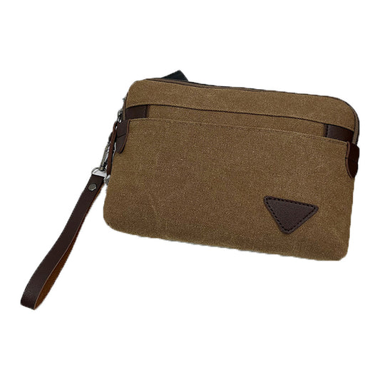 Men's Canvas Clutch Bag Envelope Handbag Large Capacity PU Card Holder