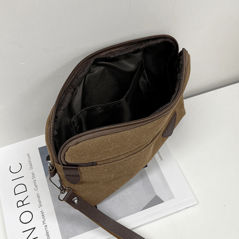 Men's Canvas Clutch Bag Envelope Handbag Large Capacity PU Card Holder