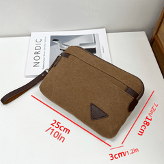 Men's Canvas Clutch Bag Envelope Handbag Large Capacity PU Card Holder