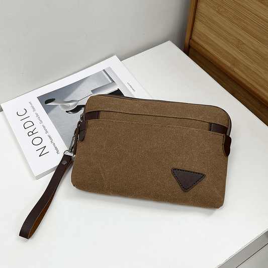 Men's Canvas Clutch Bag Envelope Handbag Large Capacity PU Card Holder