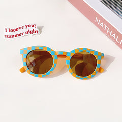 Girl's Checker Panel Round Sunglasses UV 400
