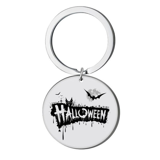 1pc Stainless Steel Halloween Round Charm Keychain Pendant