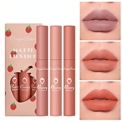 3 Colors Strawberry Berry Matte Lipstick Softness Velvet Matte Lip Gloss