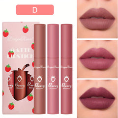 3 Colors Strawberry Berry Matte Lipstick Softness Velvet Matte Lip Gloss