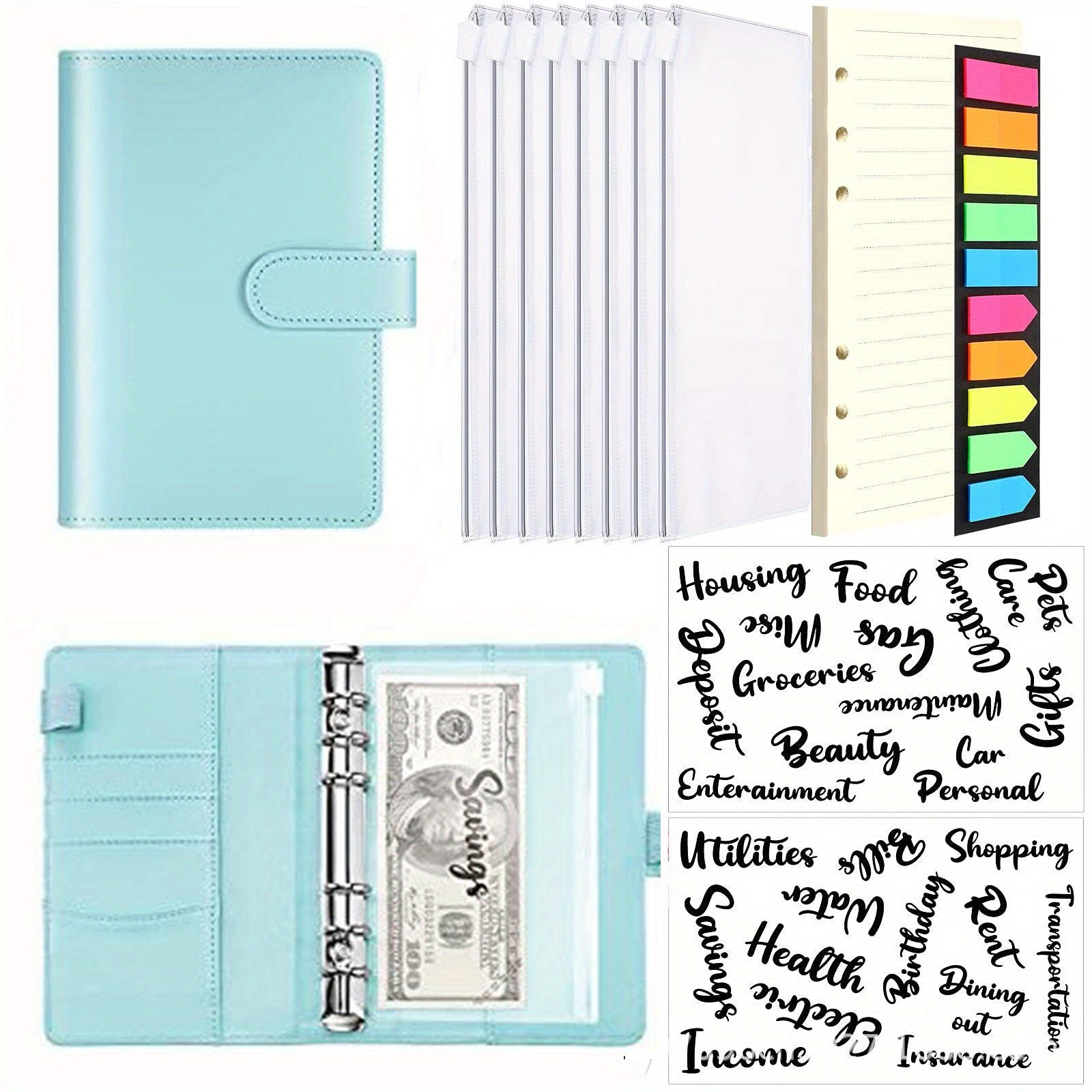 Budget Binder with Zipper Envelopes & Expense Budget Sheets