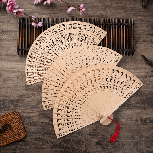 Vintage Style Wooden Folding Fan, Stage Performance Sandalwood Fan