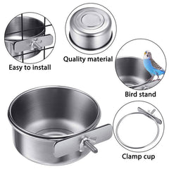 Stainless Steel Parrot Food Bowl with Clamp Holder