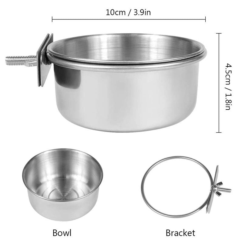 Stainless Steel Parrot Food Bowl with Clamp Holder