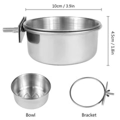 Stainless Steel Parrot Food Bowl with Clamp Holder