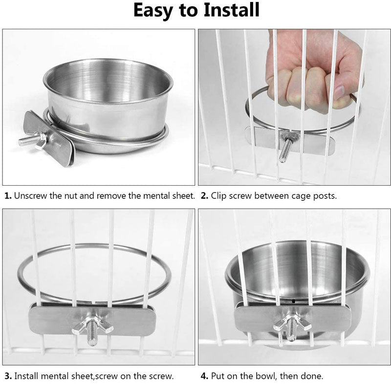 Stainless Steel Parrot Food Bowl with Clamp Holder