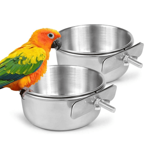 Stainless Steel Parrot Food Bowl with Clamp Holder