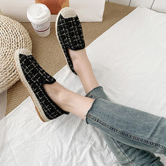 Women's Plaid Pattern Flat Shoes Slip On Espadrilles Lightweight