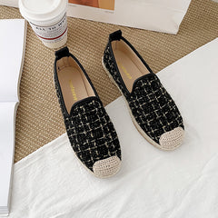 Women's Plaid Pattern Flat Shoes Slip On Espadrilles Lightweight