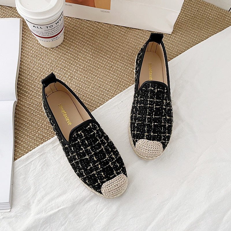 Women's Plaid Pattern Flat Shoes Slip On Espadrilles Lightweight