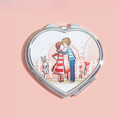Heart Shape Compact Mirror Couple Style Double Side HD Cosmetic Touch up Mirror