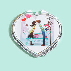 Heart Shape Compact Mirror Couple Style Double Side HD Cosmetic Touch up Mirror