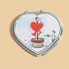 Heart Shape Compact Mirror Couple Style Double Side HD Cosmetic Touch up Mirror