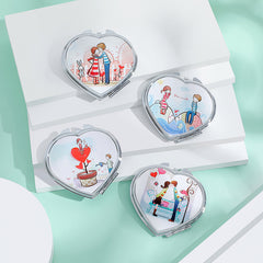 Heart Shape Compact Mirror Couple Style Double Side HD Cosmetic Touch up Mirror