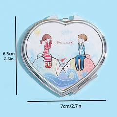Heart Shape Compact Mirror Couple Style Double Side HD Cosmetic Touch up Mirror