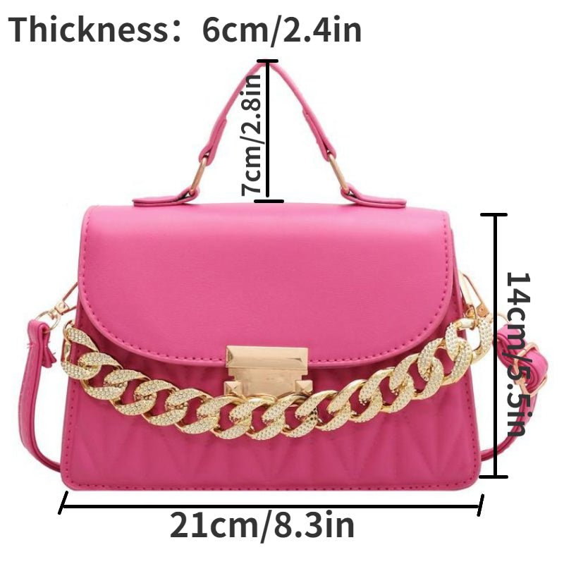 Quilted Shoulder Bag Solid Crossbody Bag Chain Decor Niche Satchel