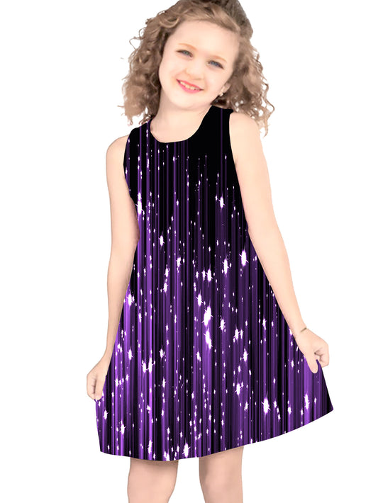 Girls' Digital Print Sleeveless A Line Dress for Spring Summer