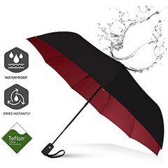 Windproof Travel Umbrella Compact Lightweight Automatic Strong Red Umbrella